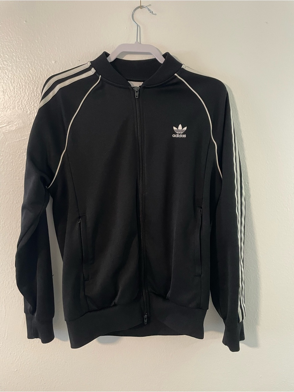 adidas Black Track Jacket with White Stripe Accents